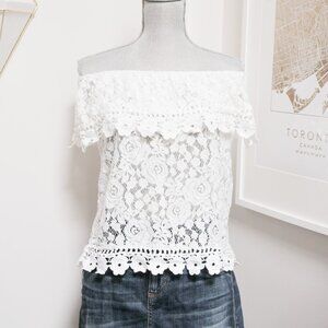 White Crochet Off The Shoulder Lace Tee 🐚